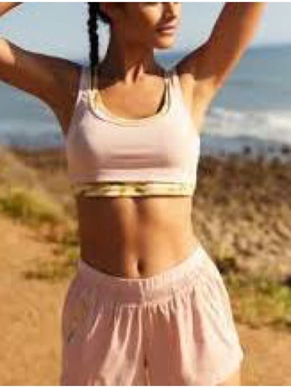 Anthropologie Pale Pink Racerback Sports Bra with Contrast Band